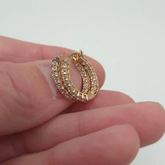 Rose Gold Over Sterling Silver Cubic Zirconia Hoop Earrings A419 - Picture 2 of 6